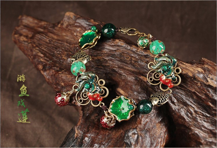 游魚戲蓮腳鏈:唯美古風(fēng)鈴鐺個性腳鏈