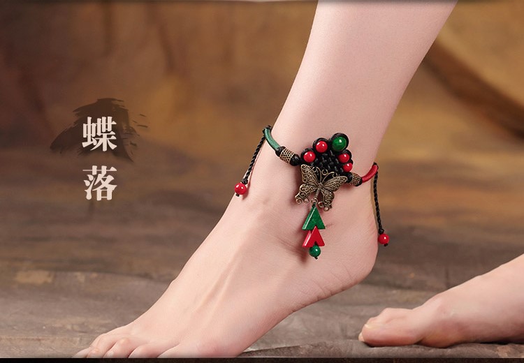 唯美蝶落腳鏈:古風(fēng)蝴蝶裝飾手工編織腳鏈