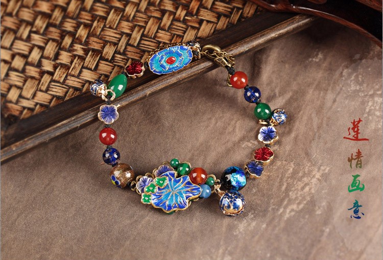 蓮情畫意腳鏈:景泰藍鈴鐺古風腳鏈