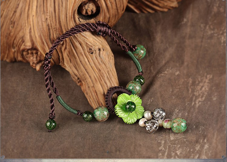 樹影翠搖腳鏈:淡綠貝殼花朵小清新腳鏈