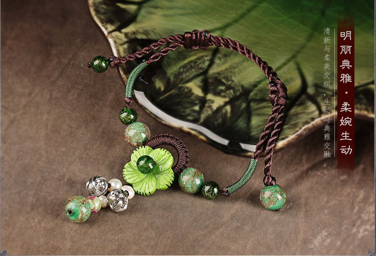 樹影翠搖腳鏈:淡綠貝殼花朵小清新腳鏈