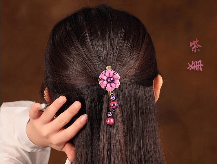簡約時尚復(fù)古頭飾:紫姍花朵發(fā)夾頭飾