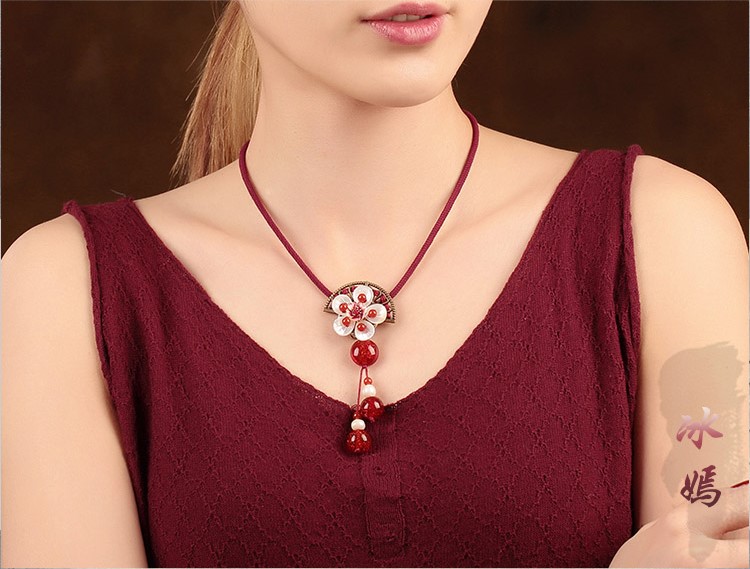 貝殼花朵紅色鎖骨鏈項(xiàng)鏈