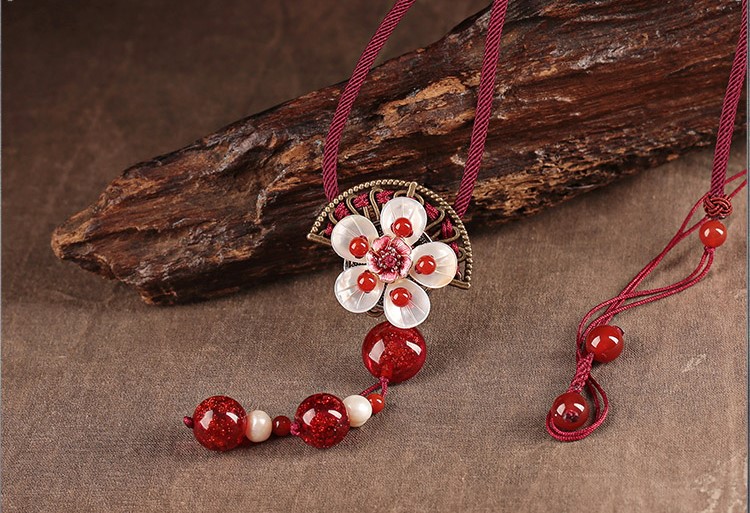 貝殼花朵紅色鎖骨鏈項(xiàng)鏈