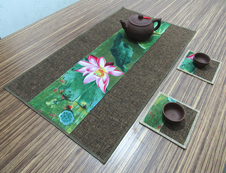 匠心啟航閱讀復(fù)古棉麻布藝禪意荷花桌旗茶巾