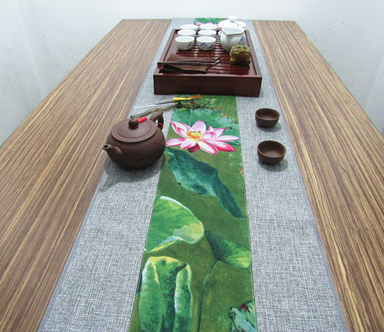 匠心啟航閱讀復(fù)古棉麻布藝禪意荷花桌旗茶巾