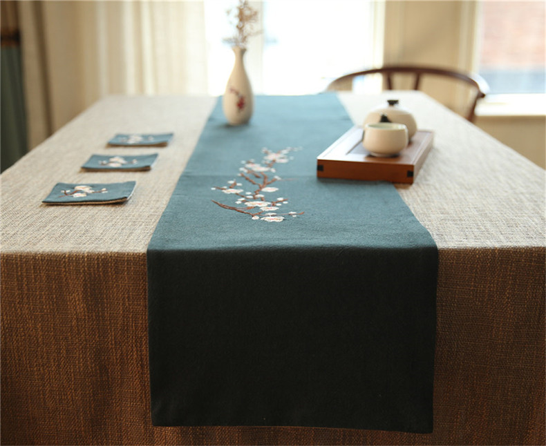 匠心啟航閱讀刺繡花桌旗梅花茶席布藝禪意