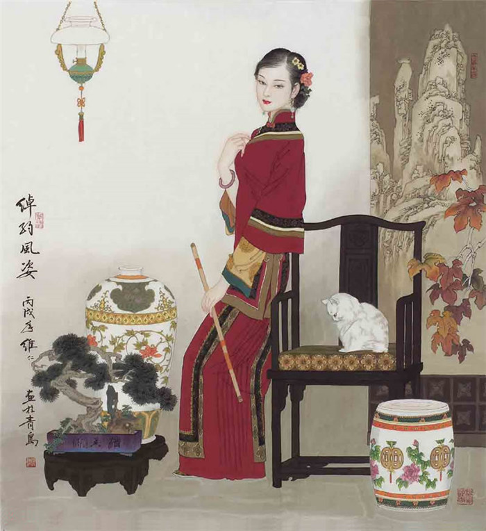 中國(guó)演奏傳統(tǒng)樂(lè)器笛子與簫的國(guó)畫(huà)作品