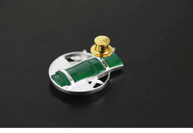匠心啟航閱讀古典鑲玉髓竹子純銀胸針