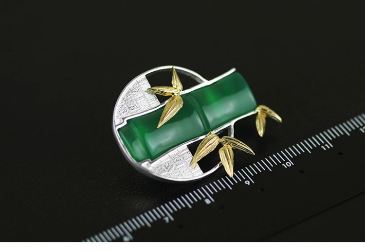 匠心啟航閱讀古典鑲玉髓竹子純銀胸針