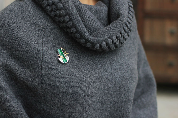 匠心啟航閱讀古典鑲玉髓竹子純銀胸針