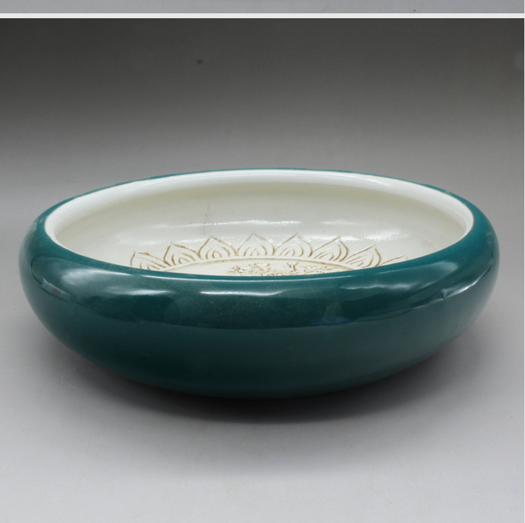 景德鎮(zhèn)·清光緒名家雕刻綠釉水盂(一)