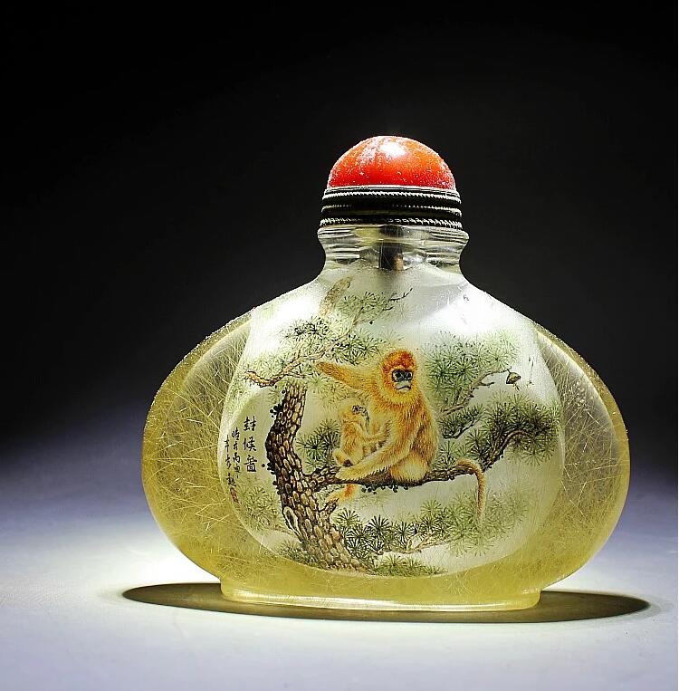 稀有金發(fā)晶內(nèi)畫(huà)鼻煙壺