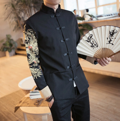 匠心啟航閱讀金龍刺繡復(fù)古盤(pán)扣唐裝外套