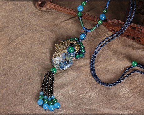 孔雀藍(lán)瑪瑙石頭吊墜毛衣鏈項(xiàng)鏈?zhǔn)罪? / data-BUwb=