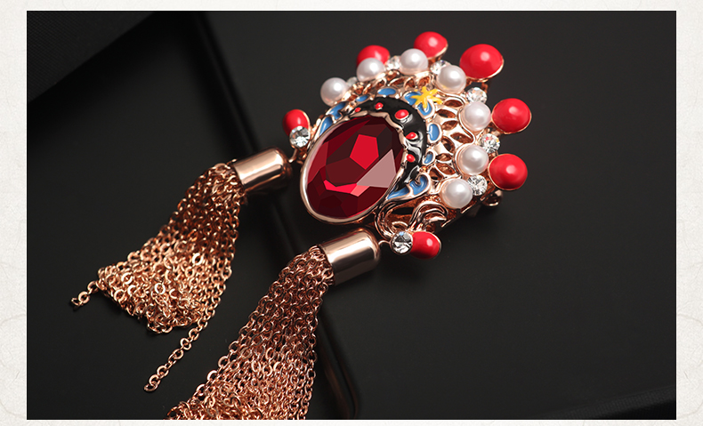 匠心啟航閱讀刀馬旦流蘇紅水晶百搭個(gè)性民族風(fēng)胸針
