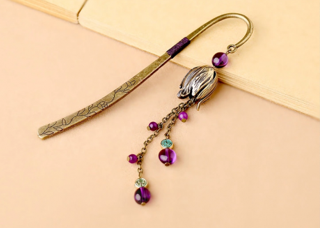 復(fù)古金屬書(shū)簽古典匠心啟航閱讀紫水晶流蘇書(shū)簽