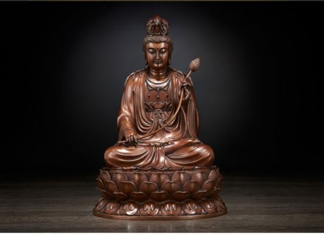 純紫銅西方三圣之一佛像:大勢(shì)至菩薩像擺件