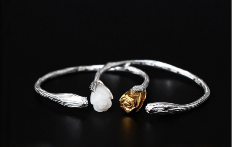 匠心啟航閱讀復(fù)古風(fēng)白玉蘭花開口手鐲