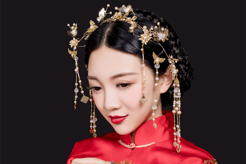 古裝頭飾金色流蘇,原創(chuàng)鳳冠發(fā)箍