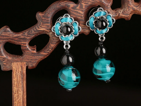 匠心啟航閱讀琉璃瑪瑙耳墜手工復(fù)古耳環(huán)首飾