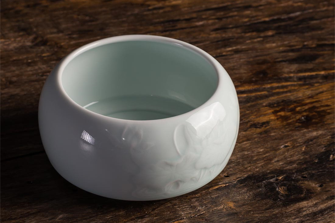 影青釉荷花建水水盂,茶道零配茶洗