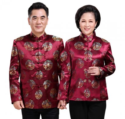 紫紅色匠心啟航閱讀情侶套裝男士唐裝